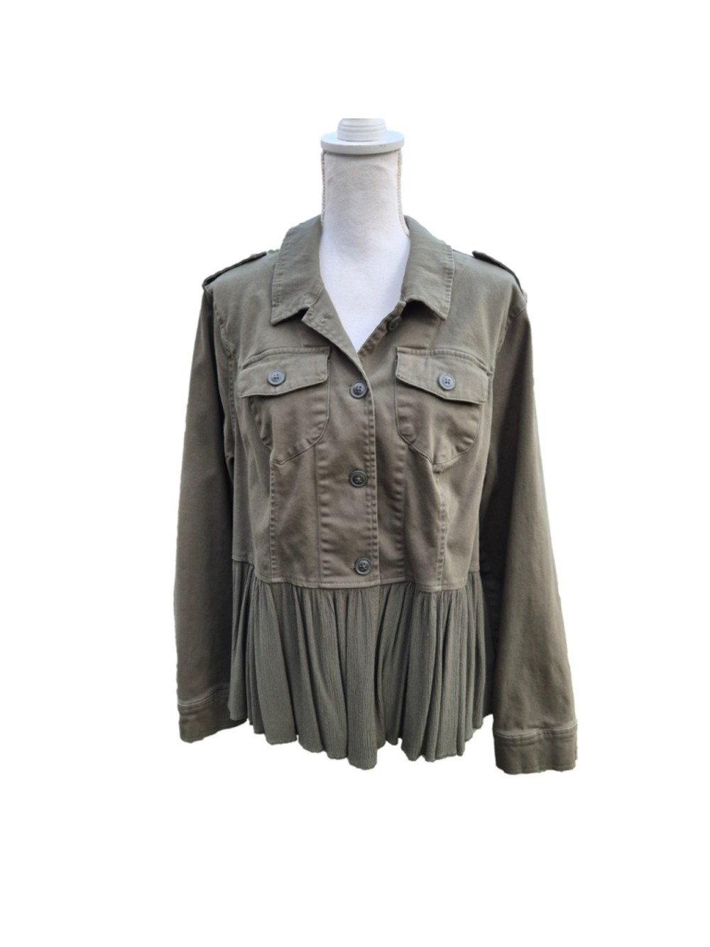 Torrid Womens Size 1 Olive Green Military Utility Jacket Peplum Hem Stretch - Picture 1 of 9